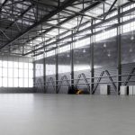 Empty airplane hangar. This is entirely 3D generated image.